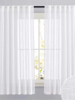 RYB HOME White Sheer Window Curtain Panel - Elegant Light-Filtering Drapery